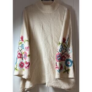 Denim Sweater 22/24 Pink 3D Floral Pullover Cottage Cream 1XL V6